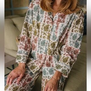 Parterre block print heidi top button down shirt pajamas paisley long sleeves